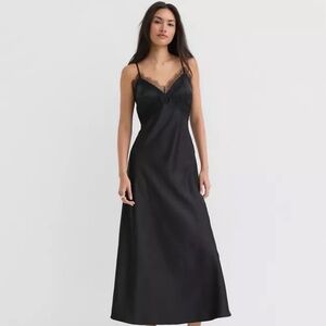 LOFT Lace Trim Satin Midi Slip Dress